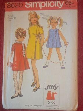 VINTAGE Simplicity Girls A-Line Dress Pattern – Yellow, Red, Blue Size 7